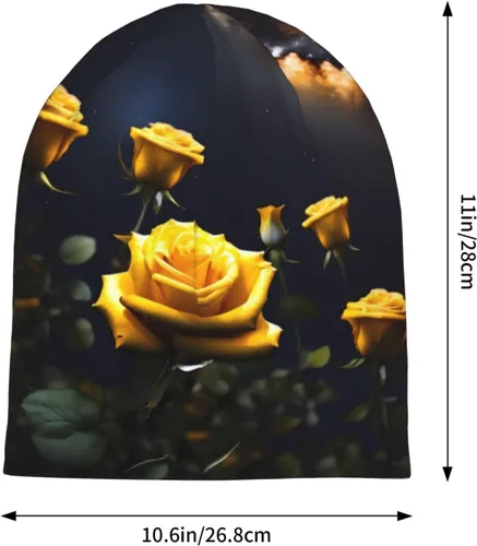 Vista 5 de BROLEO Beautiful Yellow Roses Adult Fashion Knitted hat Soft and Comfortable, Breathable, Lightweight, Black, One