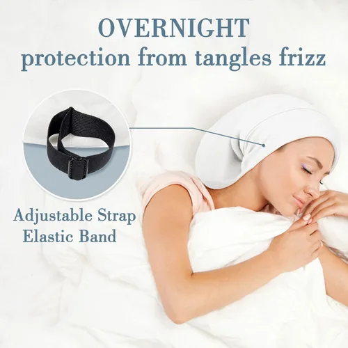 Vista 4 de LULUSILK Gorro de seda de morera para mujeres durmientes, gorro de dormir de seda real para cabello rizado y trenzas, envoltura de seda pura
