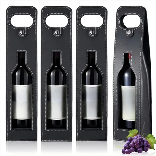 Abbylike 4 Pcs Wine Tote Bag Reusable Leather Wine Carrier Tote Wine Purse Case Holder Single Bottle Champagne Beer Gift Bags Carrier for Christmas