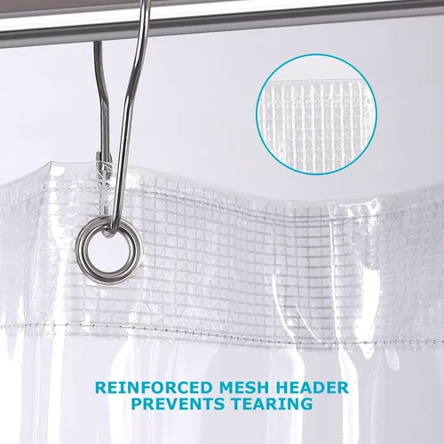 Vista 2 de Cortina de ducha transparente, 72 x 72 pulgadas, vinilo de 0.35 oz, cortina de ducha de plástico resistente, forro de ducha impermeable