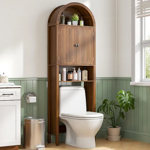 Gabinete de Almacenamiento Arqueado Sobre el Inodoro con Puertas Acanaladas, Organizador de Estante de Baño Pequeño de 4 Niveles, Gabinete de Baño
