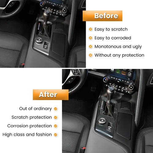 Vista 4 de Cubierta protectora del panel de engranajes de control de aspecto de fibra de carbono para Chevrolet Corvette C7 Z06 Z51 ZR1 Stingray Grand