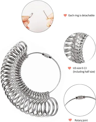 Vista 4 de Meowoo Juego de herramientas de medición de anillos con lupa, herramientas de medición de mandril de anillo sólido cónico integrado para reparación