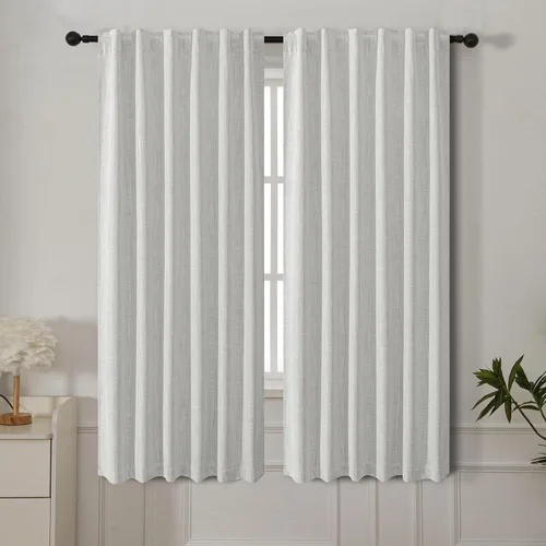 Vista 42 de INLINAS Cortinas opacas con textura anudada de lino sintético, 100% bloqueo de luz, reducción de ruido, ojales de tela de triple capa para Beige