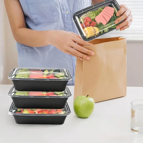 Vista 5 de LOKATSE HOME Contenedores de preparación de comidas, paquete de 24 unidades, 1 compartimento con tapas, almacenamiento de alimentos Bento apilables