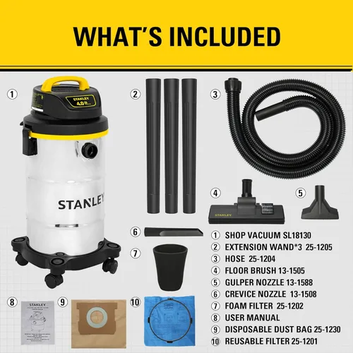 Vista 9 de Aspiradora Stanley 4 HP para uso en seco o mojado, SL18130, 116.00 volts