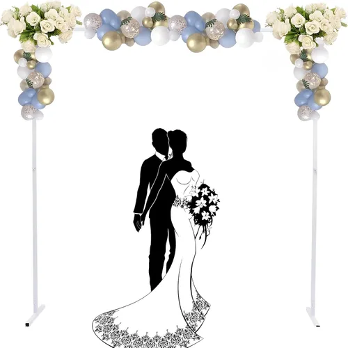 Vista 9 de Soporte de arco de boda con bases, 6.6 x 6.6 pies, arcos de boda para ceremonia, fácil montaje, decoración cuadrada de boda para ceremonia, soporte