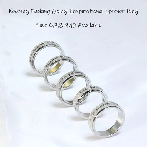Vista 6 de Renkovte Anxiety Ring for Women MenSpinner Rings for Anxiety Women Stress ReliefKeep Going Fidget Rings Cool Ring Titanium SteelSize 6-10mm