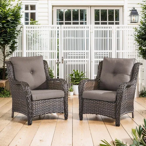 Vista 10 de Belord Mesa auxiliar pequeña para exteriores, mesa de mimbre de vidrio templado, mesa de centro impermeable para patio, mesa auxiliar de ratán