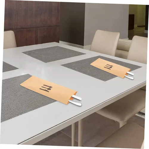 Vista 2 de Bolsas de cubiertos de papel kraft, 100 piezas, tenedores desechables, vajilla de boda, utensilios desechables para ensayo, bolsas de cubiertos