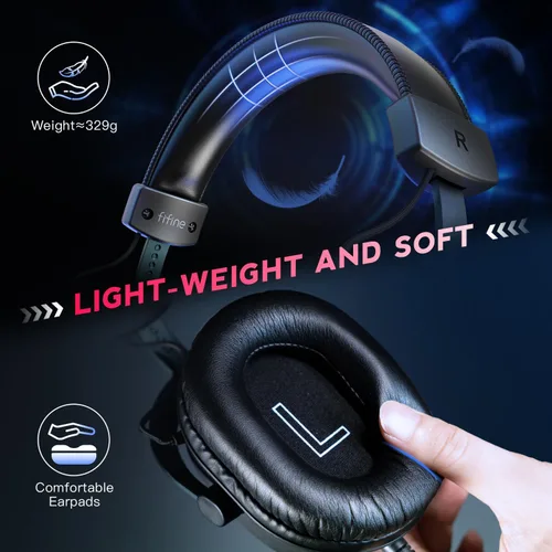 Vista 6 de FIFINE Auriculares USB para jugadores y PC de computadora, auriculares para juegos de transmisión con sonido envolvente 7.1, micrófono desmontable