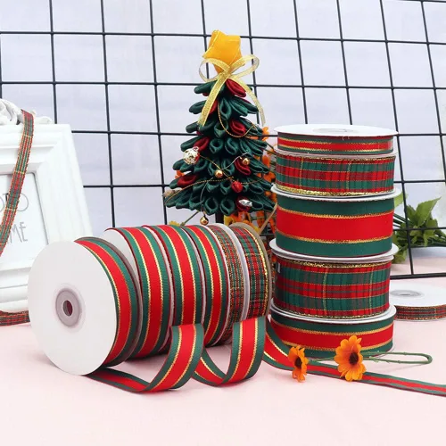 Vista 5 de Cinta a Cuadros Navideña de 25 Yardas Cada Rollo 100% Poliéster Borde Tejido Cinta Vichy para Manualidades Navideñas, Envoltura de Regalos