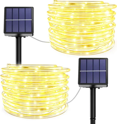 Vista 9 de KerKoor, luces de cuerda solar para exteriores, impermeables, 100 luces LED alimentadas por energía solar, luces de hadas para decoración