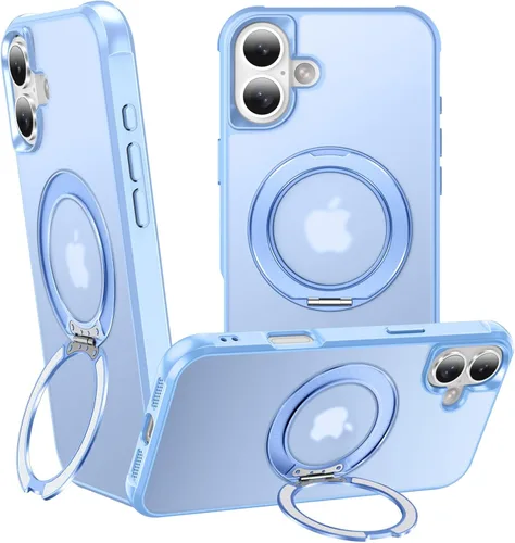 Vista 90 de Anillo giratorio magnético de 360° para iPhone 15 Plus, soporte de metal integrado y soporte de anillo, compatible con Magsafe, protección de grado