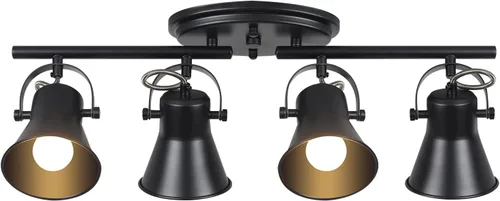 Vista 10 de KEESFU Iluminación de pista mini industrial para techo, luces de punto negras para interiores con cabezal de luz ajustable multidireccional, foco