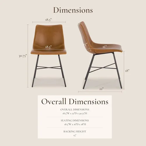 Vista 9 de POLY & BARK Paxton - Juego de 2 sillas de comedor modernas con respaldo bajo, tapicería de piel sintética y base de acero negro mate, asiento cómodo