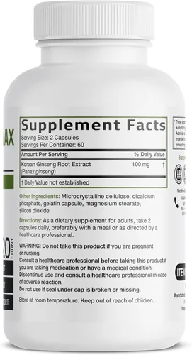 Vista 2 de Bronson Panax Ginseng coreano apoya energía, resistencia y vitalidad + memoria y rendimiento mental, 120 cápsulas