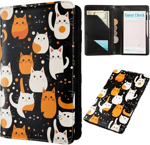 Vista 20 de Libretas de servicio para camarera, lindo organizador de piel con bolsillo para dinero, libreta con bolsillo con cremallera, porta cheques