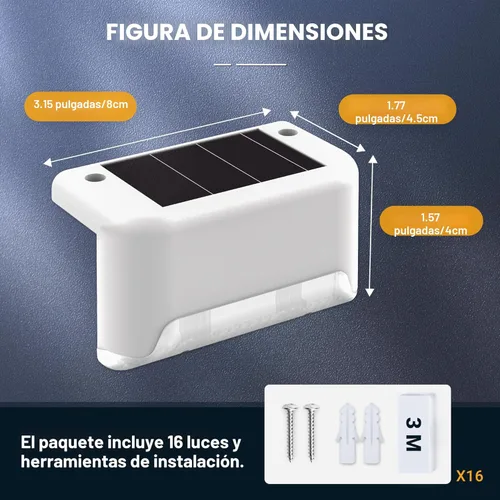 Vista 6 de SOLPEX - Juego de 16 luces solares para cercas al aire libre, luces impermeables LED para escalones solares para escaleras al aire libre, terraza