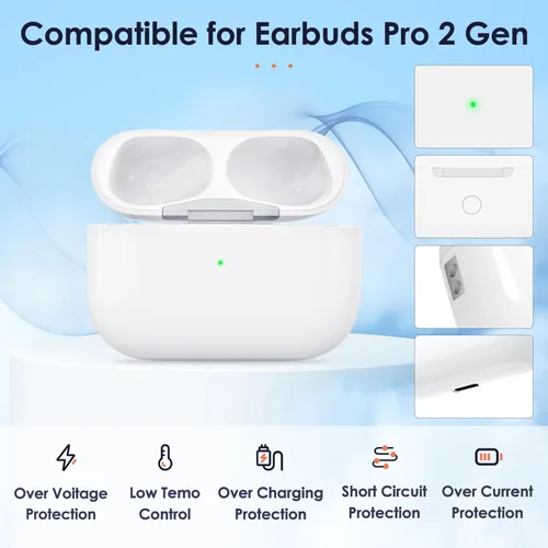 Vista 2 de Funda de carga compatible con AirPods Pro 1ª/2ª, 660 mAh, funda de carga inalámbrica de repuesto para Air Pod Pro 1 y 2 generación con botón