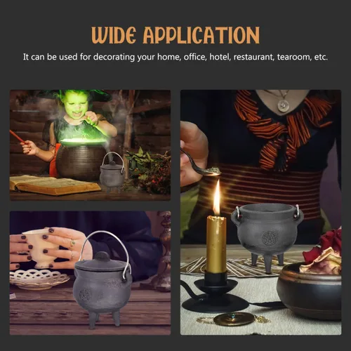 Vista 2 de DOITOOL Mini caldero de hierro fundido con tapa y asa, olla de bruja de Halloween de 4 pulgadas con tapa para decoración de Halloween o quema