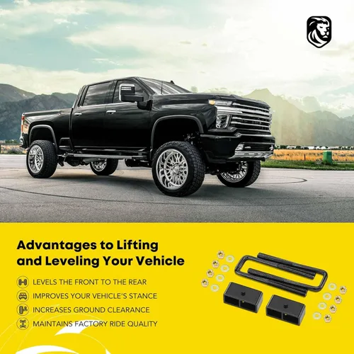 Vista 5 de YHTAUTO Kit de elevación de nivelación trasera de 2 pulgadas, pernos en U cuadrados extendidos y bloques de elevación con kit de hardware compatible