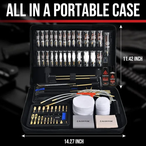Vista 9 de GLORYFIRE Kit de limpieza de pistola, kit de limpieza de pistola para todas las pistolas con cepillos de latón de alta gama, trapeadores, jags