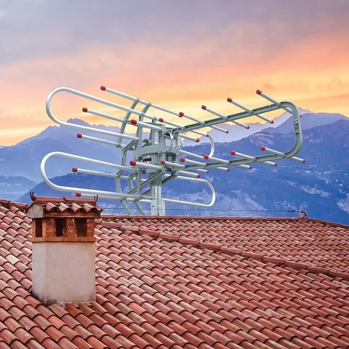 Vista 3 de QFX ANT 106 HD/DTV/UHF/VHF/FM Antena giratoria de 360° para exteriores, plata, tamaño único