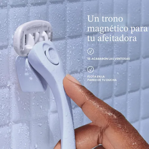 Vista 6 de Billie Kit de afeitado para mujer - Maquinilla de afeitar para mujer + 4 repuestos de maquinilla de afeitar de 5 hojas + soporte magnético - azul