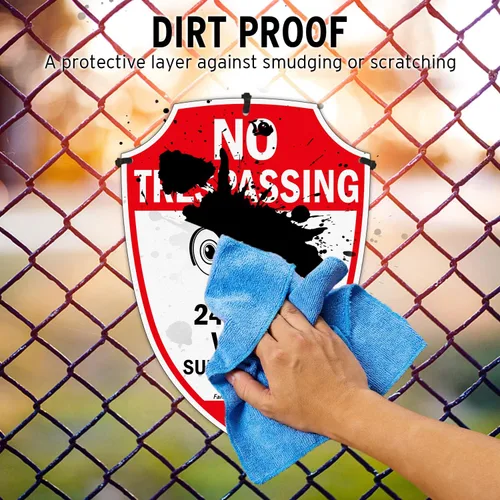 Vista 4 de Faittoo Señal de No Trespassing - Señales de videovigilancia al aire libre, paquete de 2, señal de advertencia reflectante de aluminio de 9.6 x 6.8