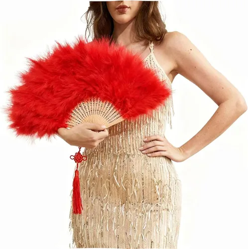 Vista 9 de Happy Feather Abanico de mano con plumas de marabú, estilo vintage de los años 1920, para disfraz y baile - Azul Ácido