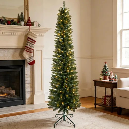 Vista 15 de Árbol de Navidad artificial de 6 pies, árbol de Navidad verde sin luz con puntas de ramas de PE/PVC, diseño de bisagra para un fácil montaje