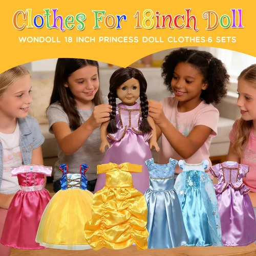 Vista 2 de Accesorios de ropa para muñecas de 18 pulgadas, 6 piezas de regalo de disfraz de princesa diferentes para todas las muñecas de 18 pulgadas de todas
