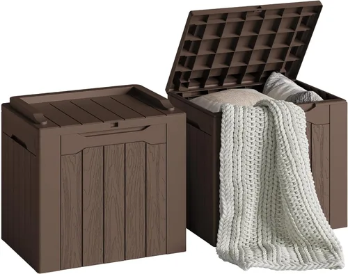 Vista 18 de Devoko - Caja de almacenamiento de 30 galones para terraza, resina impermeable, para exteriores y patio, banco con cerradura para herramientas