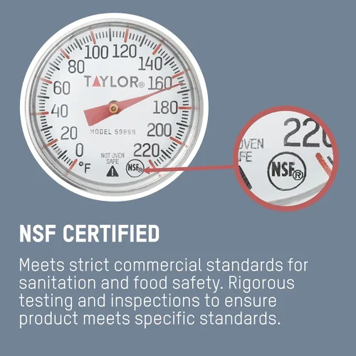 Vista 2 de Taylor Instant Read Analog Meat Food Grill BBQ Cooking Kitchen Thermometer with Red Pocket Sleeve for Calibration, 1 inch dial, Stainless Steel