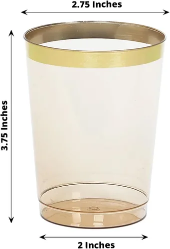 Vista 2 de Efavormart - Paquete de 25 vasos de plástico color ámbar dorado de 10 onzas con borde dorado, vasos de cristal teñido cálido para Acción de Gracias