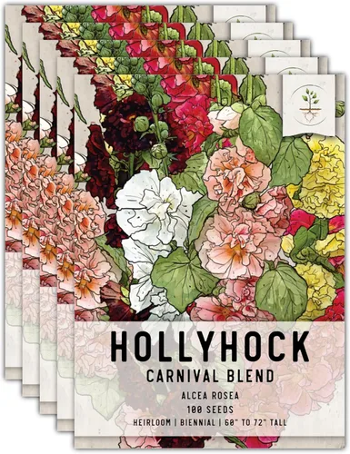 Vista 8 de Seed Needs, Semillas mixtas de Hollyhock Carnival - Semillas tradicionales para plantar Alcea rosea - Flor silvestre bienal que atrae a