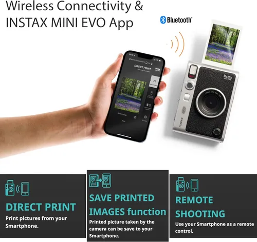 Vista 3 de Fujifilm Instax Mini EVO Hybrid Black Instant Camera Bundle con 2 mini Twin Pack Instant Film