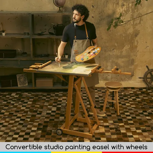 Vista 6 de MEEDEN Caballete versátil con marco en H de estudio – Caballete de estudio de madera de haya ajustable para todos los medios, soporte de caballete