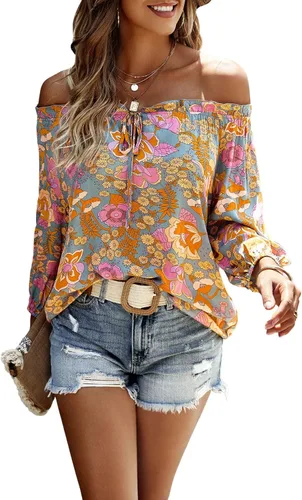 Vista 4 de Romwe Blusa de manga larga con nudo frontal y estampado tribal bohemio para mujer