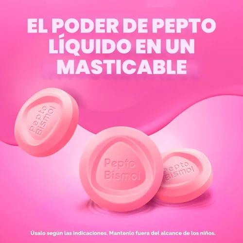 Vista 4 de Comprimidos masticables Pepto Bismol, alivio del malestar estomacal, alivio de las náuseas, alivio de la acidez estomacal, alivio de la indigestión
