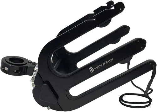 Vista 3 de Monster Tower Wakeboard Wakesurf Rack con soporte retráctil - liberación rápida, ajuste universal, rotación de 360°, parachoques de goma, cable