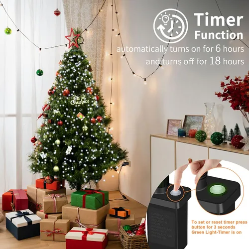 Vista 5 de BOLWEO Luces para árbol de Navidad, 280 LED, 8 líneas, 8 modos para árbol de 6 pies a 7 pies, certificación UL, decoraciones de Navidad para Blanco