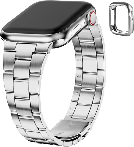 Vista 10 de Fullmosa No se necesitan herramientas, correa de metal con funda para iWatch Series 9, 8, 7, 6, 5, 4, 3, 2, 1, SE3/2/1, color negro