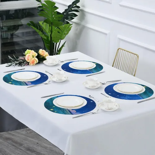Vista 6 de Star Ninght Moon Grassland Fabric placemats Round Cloth Reversible Quilted placemats manteles para mesa de comedor 15.4x15.4in Set of 6