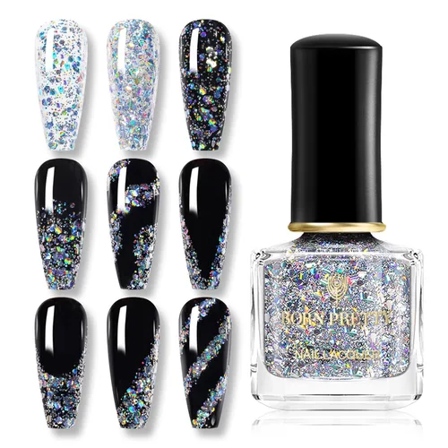 Vista 2 de BORN PRETTY Esmalte de uñas holográfico con purpurina plateada 02fl oz