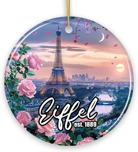 Vista 19 de Adorno de Navidad Majestic Night View de la Torre Eiffel, recuerdo de Francia y regalo (óvalo)