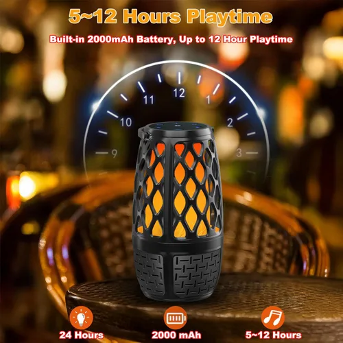Vista 8 de Altavoces Bluetooth mejorados para exteriores con luces, IPX6 impermeable con atmósfera de llama, altavoz al aire libre, emparejamiento automático