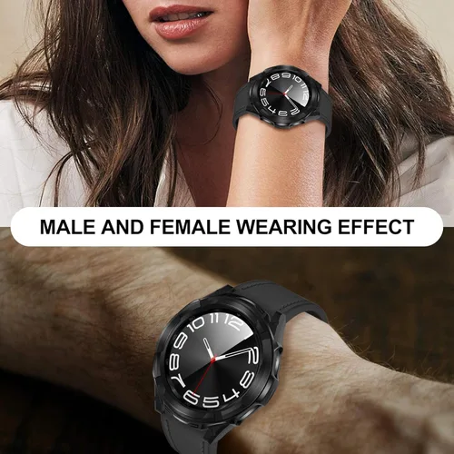 Vista 7 de Suoman Funda 3 en 1 para Samsung Galaxy Watch 6 Classic de 1.850 in, protector de pantalla de vidrio templado HD, cubierta protectora completa