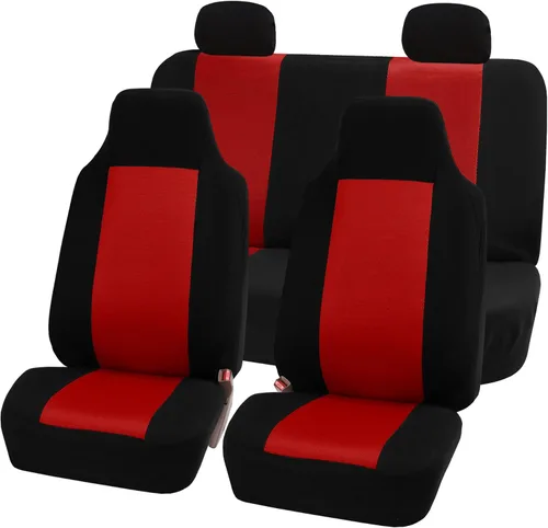 Vista 2 de FH Group Juego completo de fundas de asiento de automóvil de tela gris, fundas de asiento de automóvil de ajuste universal, fundas de asiento